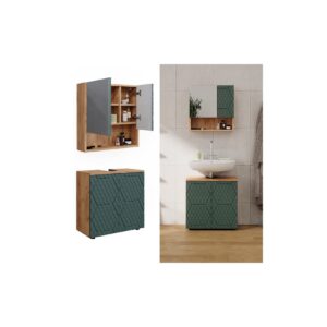 Vicco Badmöbel-Set Irma Eiche Grün 2-teilig Spiegelschrank Waschbeckenschrank 60 cm