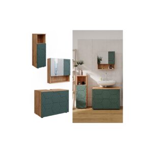 Vicco Badmöbel-Set Irma Eiche Grün 4-teilig Midischrank 95 cm Waschbeckenschrank 80 cm