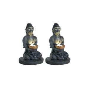 2er Set LED Solarleuchte BUDDHA in grau