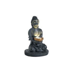 LED Solarleuchte BUDDHA aus Kunststoff in grau